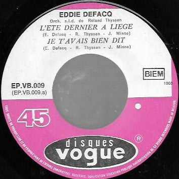 Eddie Defacq : L'été Dernier à Liège (7", EP)