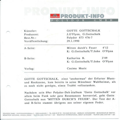 Gotte Gottschalk : Mitten Durch's Feuer (7", Single)