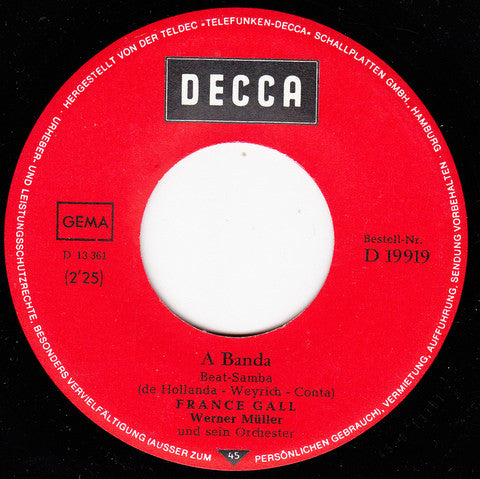 France Gall : A Banda  (7", Single, Ad )