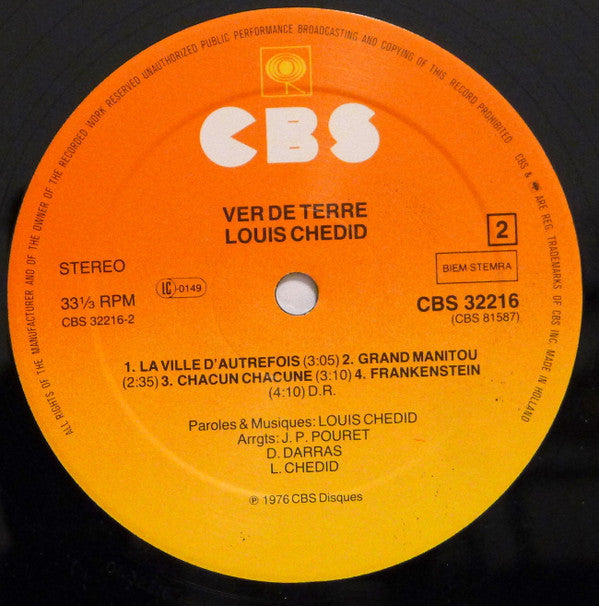 Louis Chedid : Ver De Terre (LP, Album, RE)