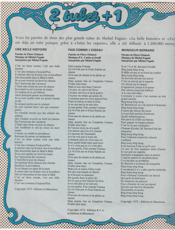 Michel Fugain et Le Big Bazar / Présence : Monsieur Bernard / SLC Rock (7", Smplr, Mou)