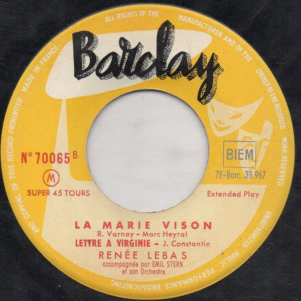 Renée Lebas Accompagnée Par Emil Stern Et Son Orchestre : 8 (7", EP)