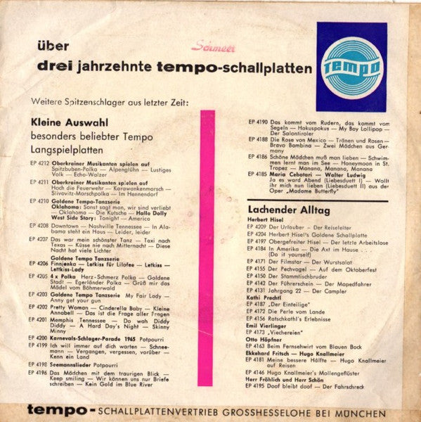 Ernst Jäger Und Sein Orchester : Oklahoma / Hallo Dolly / West Side Story (7", EP, Mono)