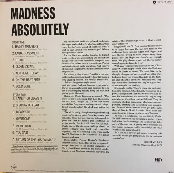 Madness : Absolutely (LP, Album, RE)
