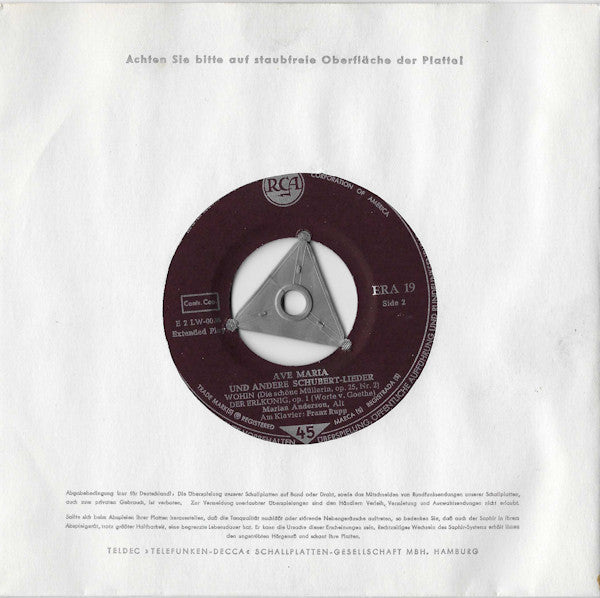 Marian Anderson : Ave Maria And Other Schubert Songs (7", EP)