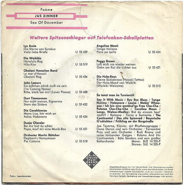 Jus Zinner : Poème (7")