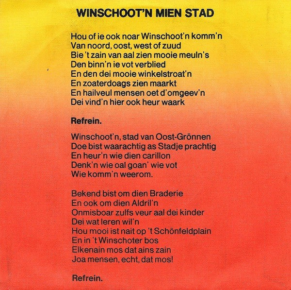 De Comets & Kinderkoor O.L.S. Jachtlaanschool Uit Winschoten : Winschoot’n Mien Stad (7", Single)