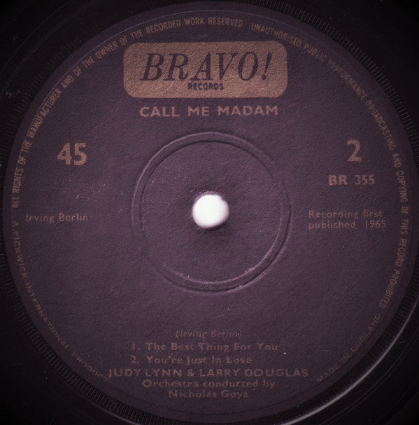 Judy Lynn And Larry Douglas (5) With Orchestra Conducted By Nicholas Goya : Call Me Madam (7", EP)