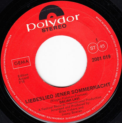 Daliah Lavi : Liebeslied Jener Sommernacht (7", Single)
