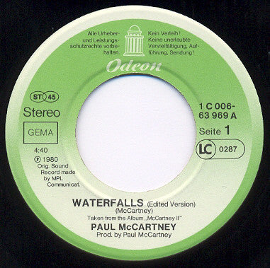Paul McCartney : Waterfalls (7", Single)