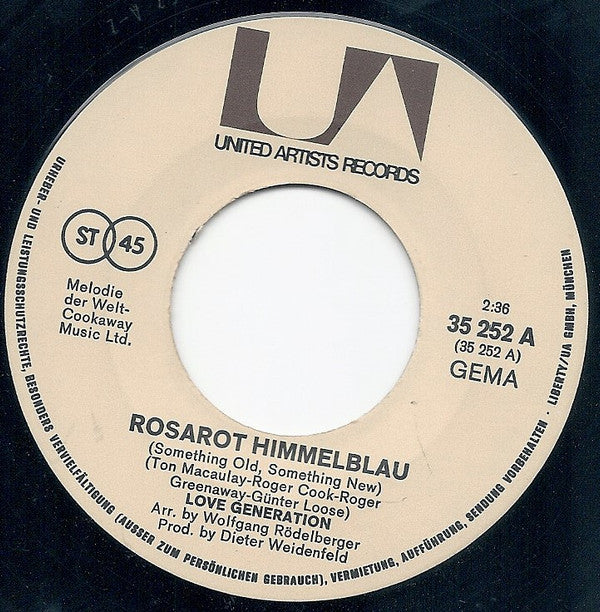 Love Generation : Rosarot, Himmelblau / Leb' Dein Leben (7", Single)