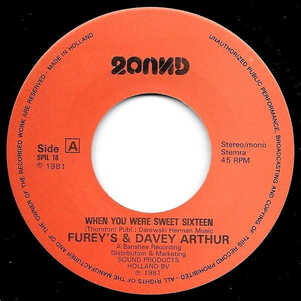 The Fureys & Davey Arthur : When You Were Sweet Sixteen (7", Single)