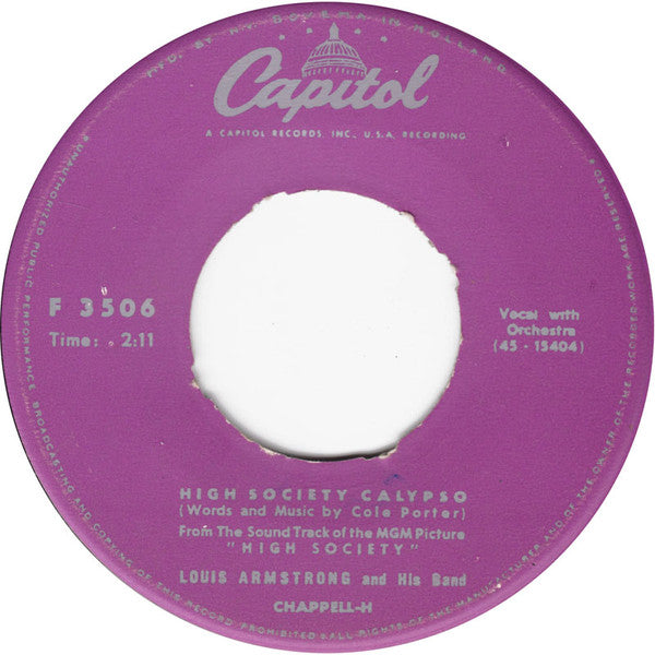 Louis Armstrong And His Band / Bing Crosby : High Society Calypso (7")
