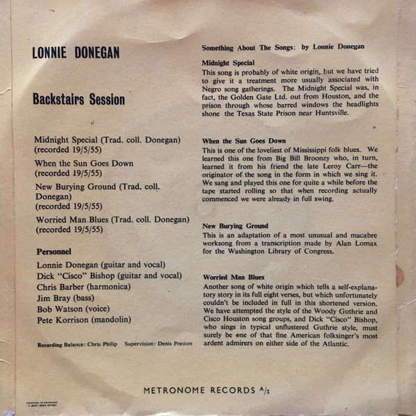 Lonnie Donegan's Skiffle Group : Backstairs Session (7")
