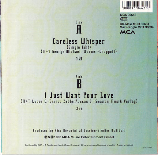 Toy Boy : Careless Whisper (I'm Never Gonna Dance Again) (7")