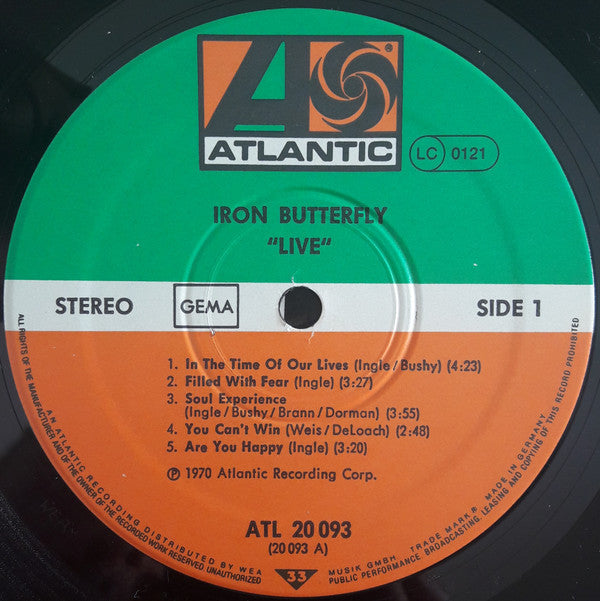 Iron Butterfly : Live (LP, Album, RE)