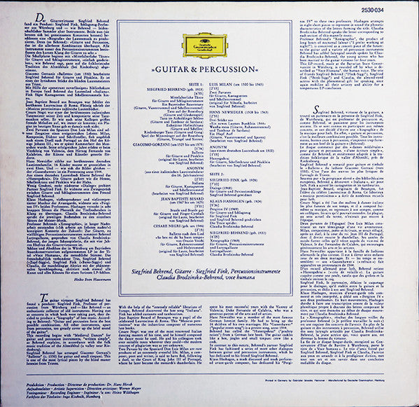 Siegfried Behrend & Siegfried Fink & Claudia Brodzinska-Behrend : »Guitar & Percussion« (LP, Album)