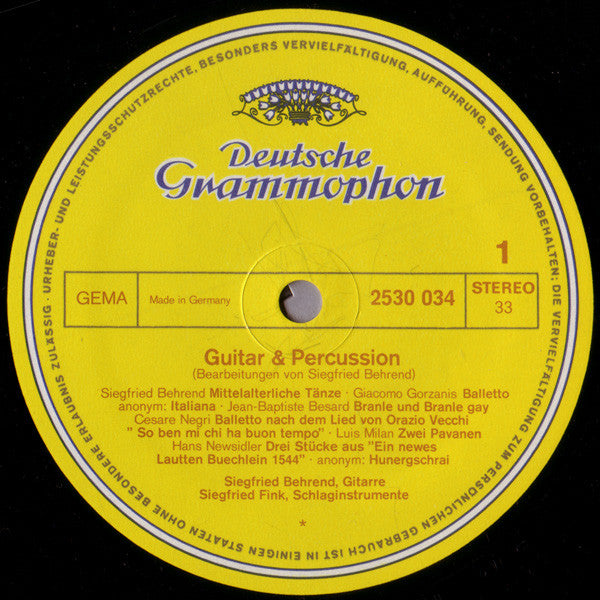 Siegfried Behrend & Siegfried Fink & Claudia Brodzinska-Behrend : »Guitar & Percussion« (LP, Album)
