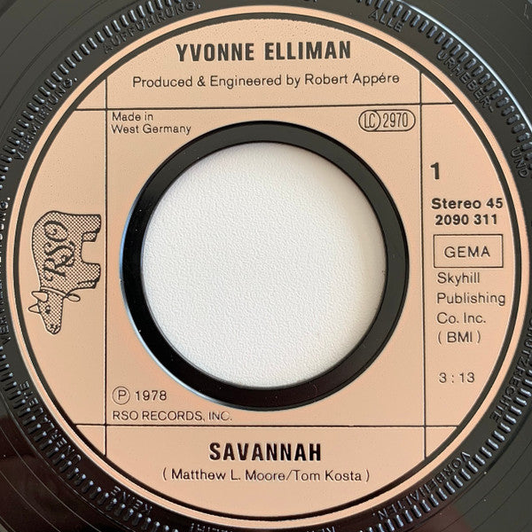 Yvonne Elliman : Savannah (7", Single)