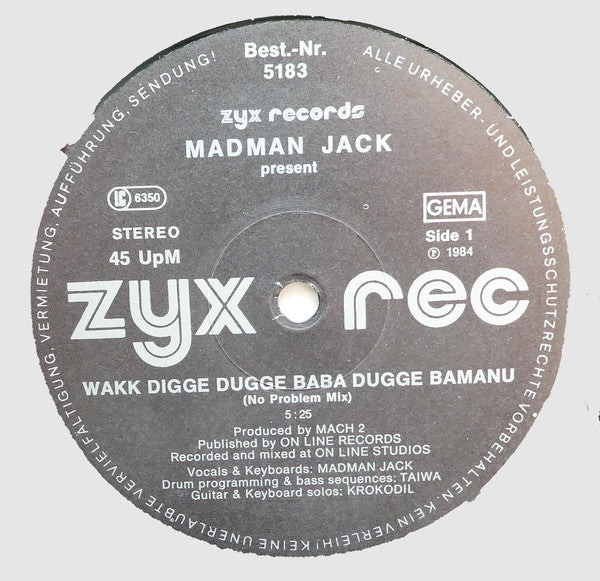 Madman Jack : Wakk Digge Dugge Baba Dugge Bamanu (12")