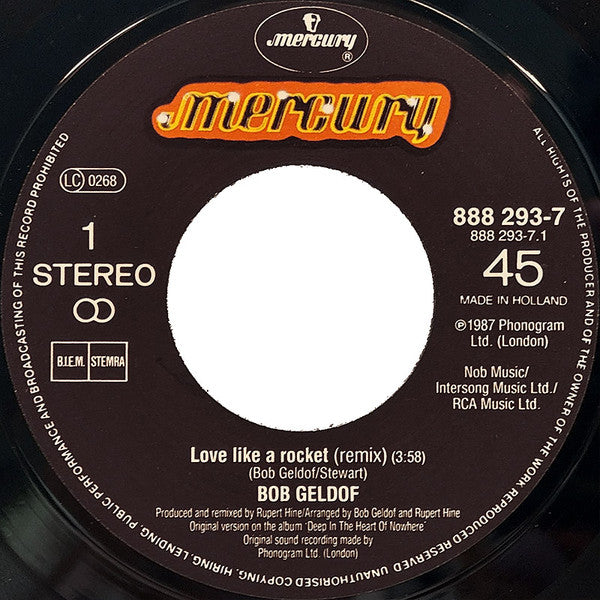 Bob Geldof : Love Like A Rocket (7", Single)