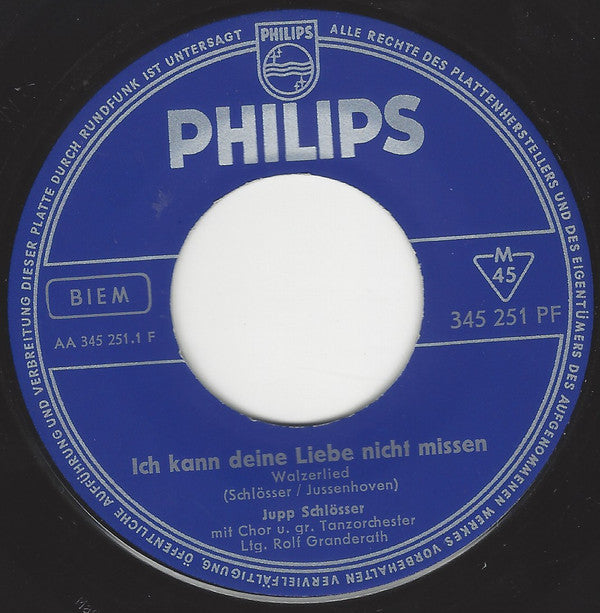 Jupp Schlösser : Ich Kann Deine Liebe Nicht Missen (7", Single)