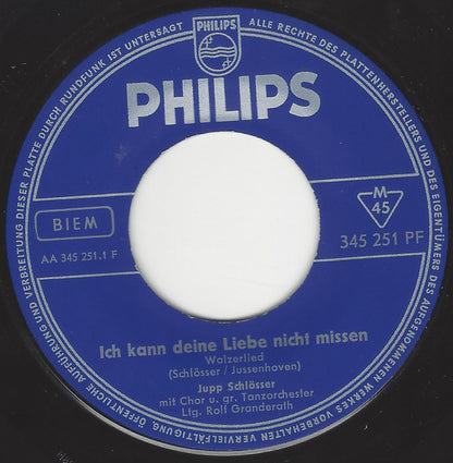 Jupp Schlösser : Ich Kann Deine Liebe Nicht Missen (7", Single)