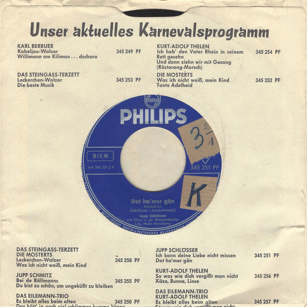 Jupp Schlösser : Ich Kann Deine Liebe Nicht Missen (7", Single)