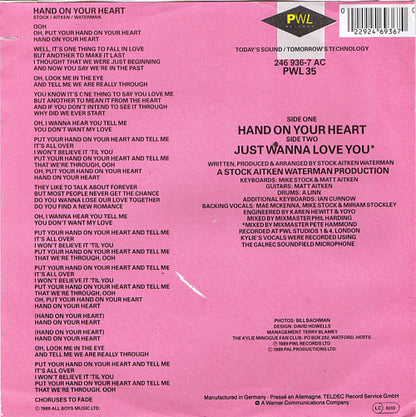 Kylie Minogue : Hand On Your Heart (7", Single)