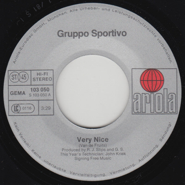 Gruppo Sportivo : Very Nice (7", Single)
