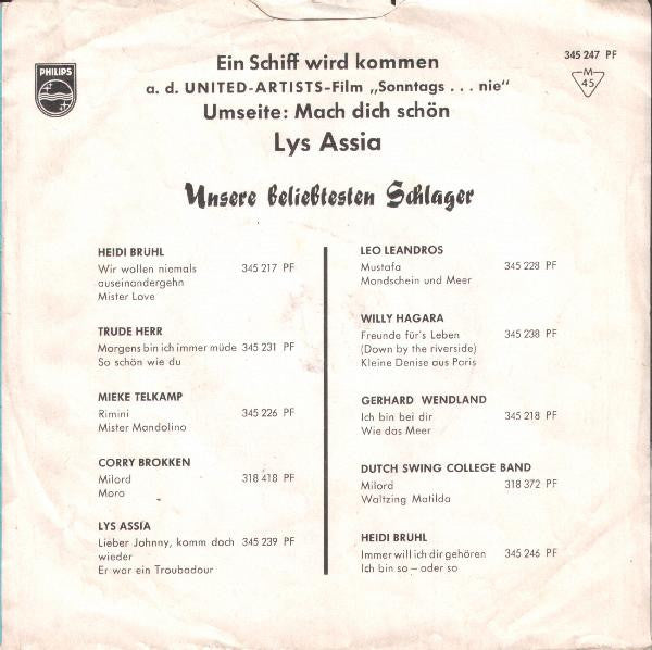 Lys Assia : Ein Schiff Wird Kommen (Im Hafen Von Piräus) (7", Single, Mono)