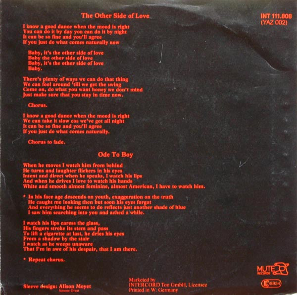 Yazoo : The Other Side Of Love (7", Single, Red)