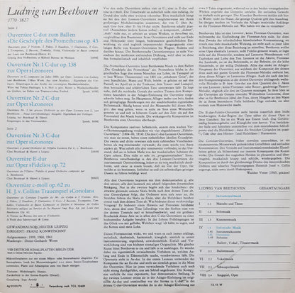 Ludwig van Beethoven, Gewandhausorchester Leipzig, Franz Konwitschny : Ouvertüren Die Geschöpfe Des Prometheus Op. 43 / Leonore I Op. 138 / Leonore II / Leonore III / Fidelio Op. 72 / Coriolan Op. 62 (LP, RE, RP)