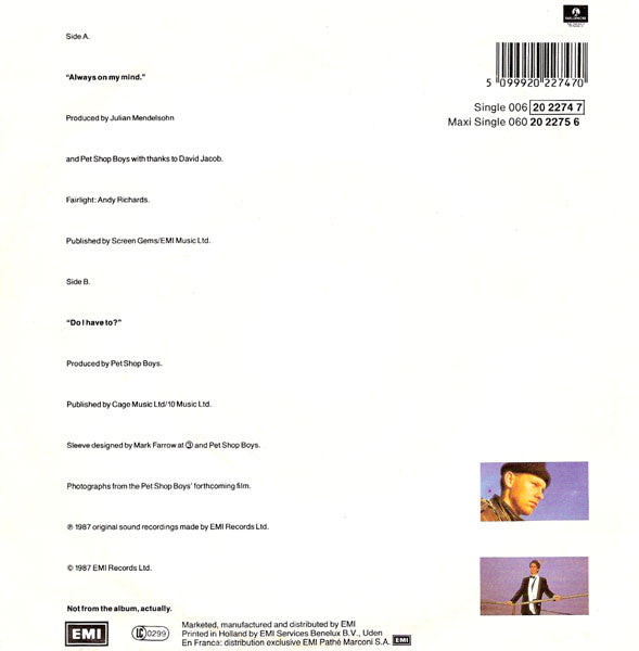 Pet Shop Boys : Always On My Mind (7", Single)
