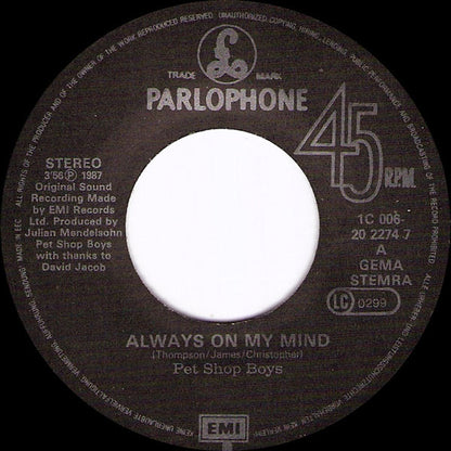 Pet Shop Boys : Always On My Mind (7", Single)