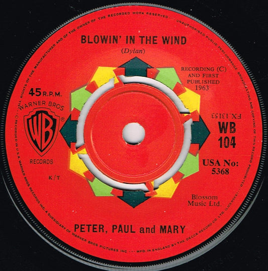 Peter, Paul & Mary : Blowin' In The Wind / Flora (7", Single)