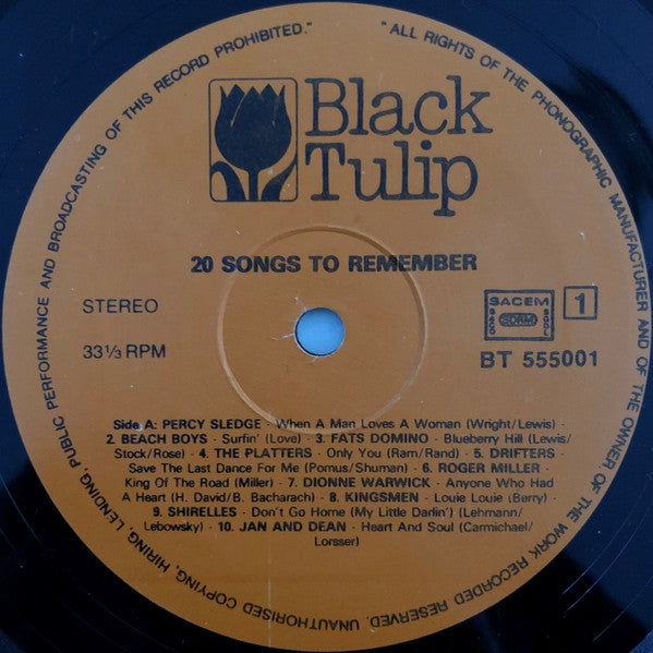 Various : 20 Songs To Remember (LP, Comp)