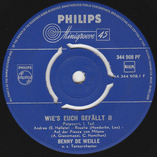 Benny De Weille Mit Seinem Orchester : Wie's Euch Gefällt II (7", Mono)