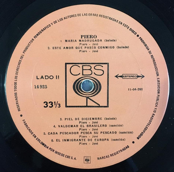 Piero (7) Con Jorge López Ruiz Y Su Orquesta : Piero (LP, Album)