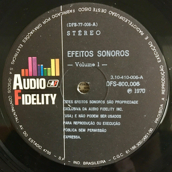 No Artist : Efeitos Sonoros Volume 1 (Sound Effects: Vol. 1) (LP, RE)