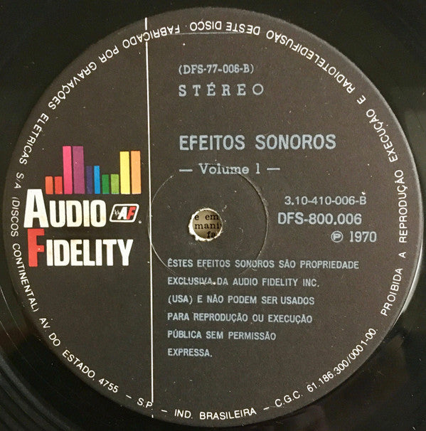 No Artist : Efeitos Sonoros Volume 1 (Sound Effects: Vol. 1) (LP, RE)
