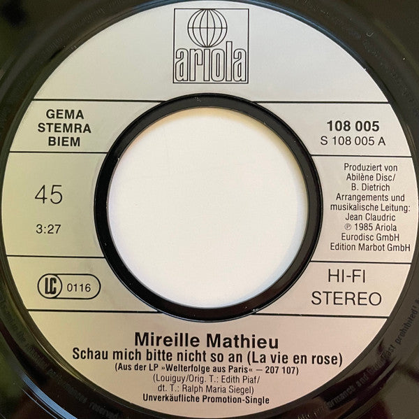 Mireille Mathieu : Schau Mich Bitte Nicht So An (7", Single, Promo)