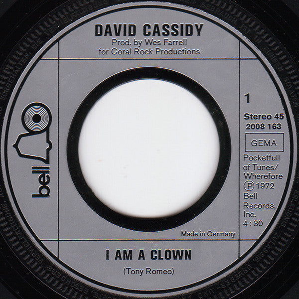 David Cassidy : I Am A Clown (7", Single)