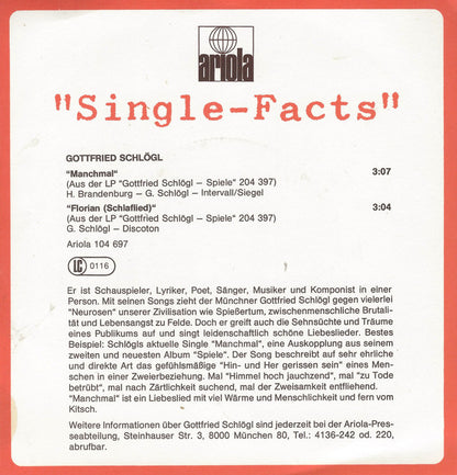 Gottfried Schlögl : Manchmal... (7", Single, Promo)