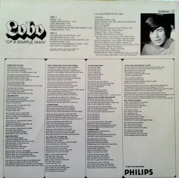 Lobo (3) : Of A Simple Man (LP, Album, RE)