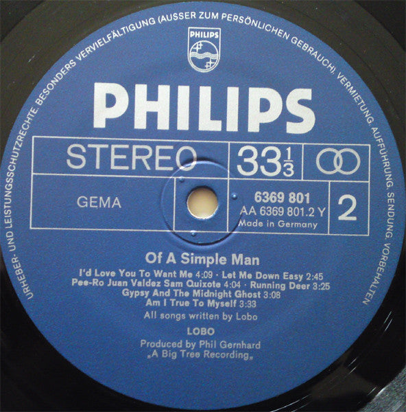Lobo (3) : Of A Simple Man (LP, Album, RE)
