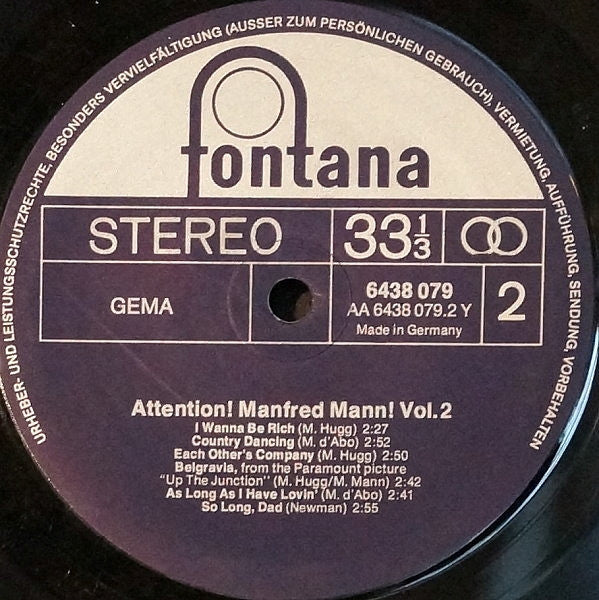 Manfred Mann : Attention! Manfred Mann! Vol. 2 (LP, Comp)