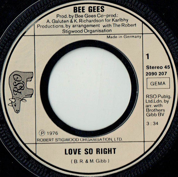 Bee Gees : Love So Right (7", Single)