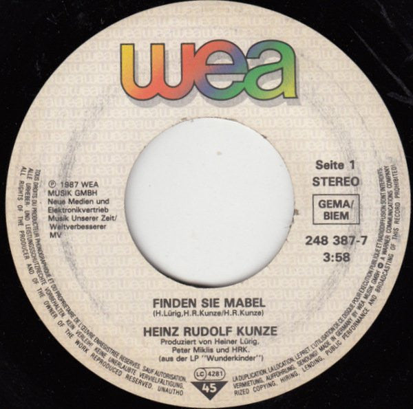 Heinz Rudolf Kunze : Finden Sie Mabel! (7", Single)