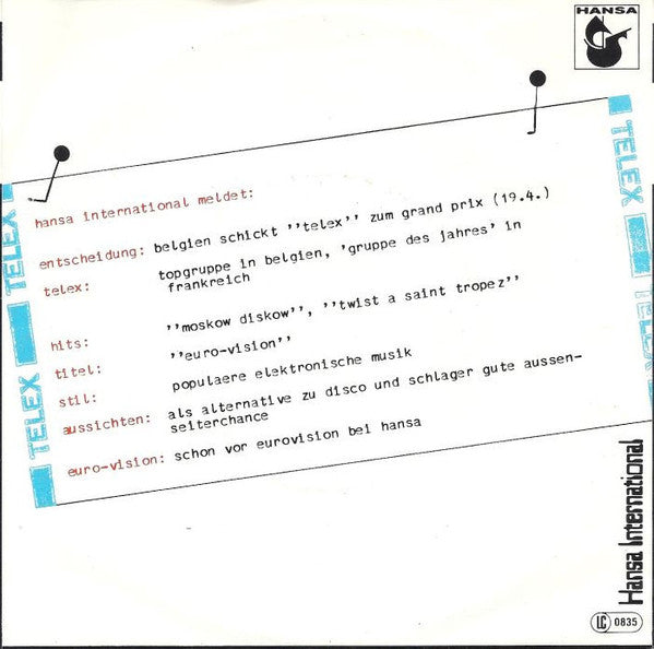 Telex : Euro-Vision (7", Single)